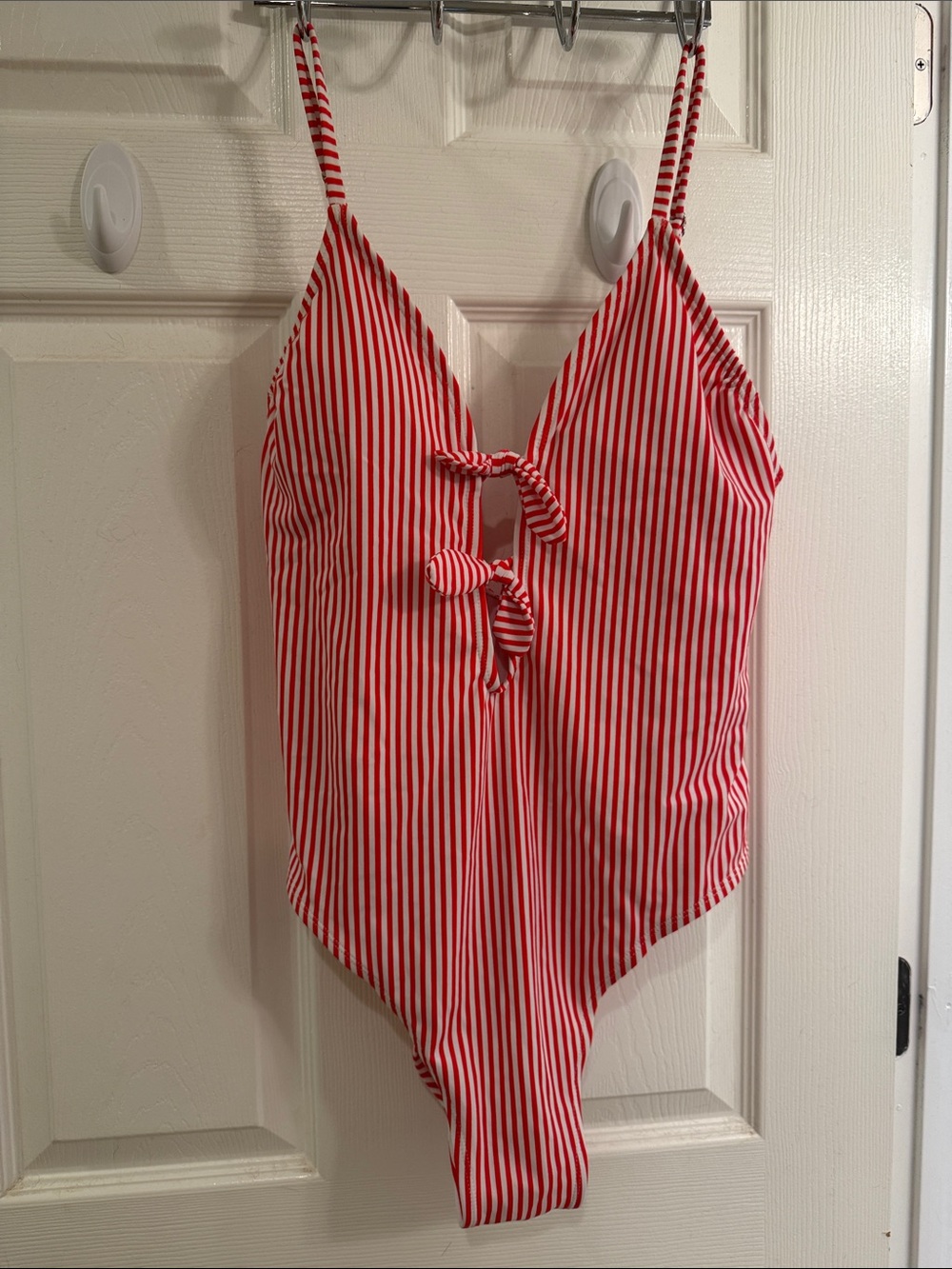 Red and White Stripe One-Piece Swimsuit with Front bows size XL